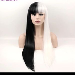 26" Half and half Black and White Wig